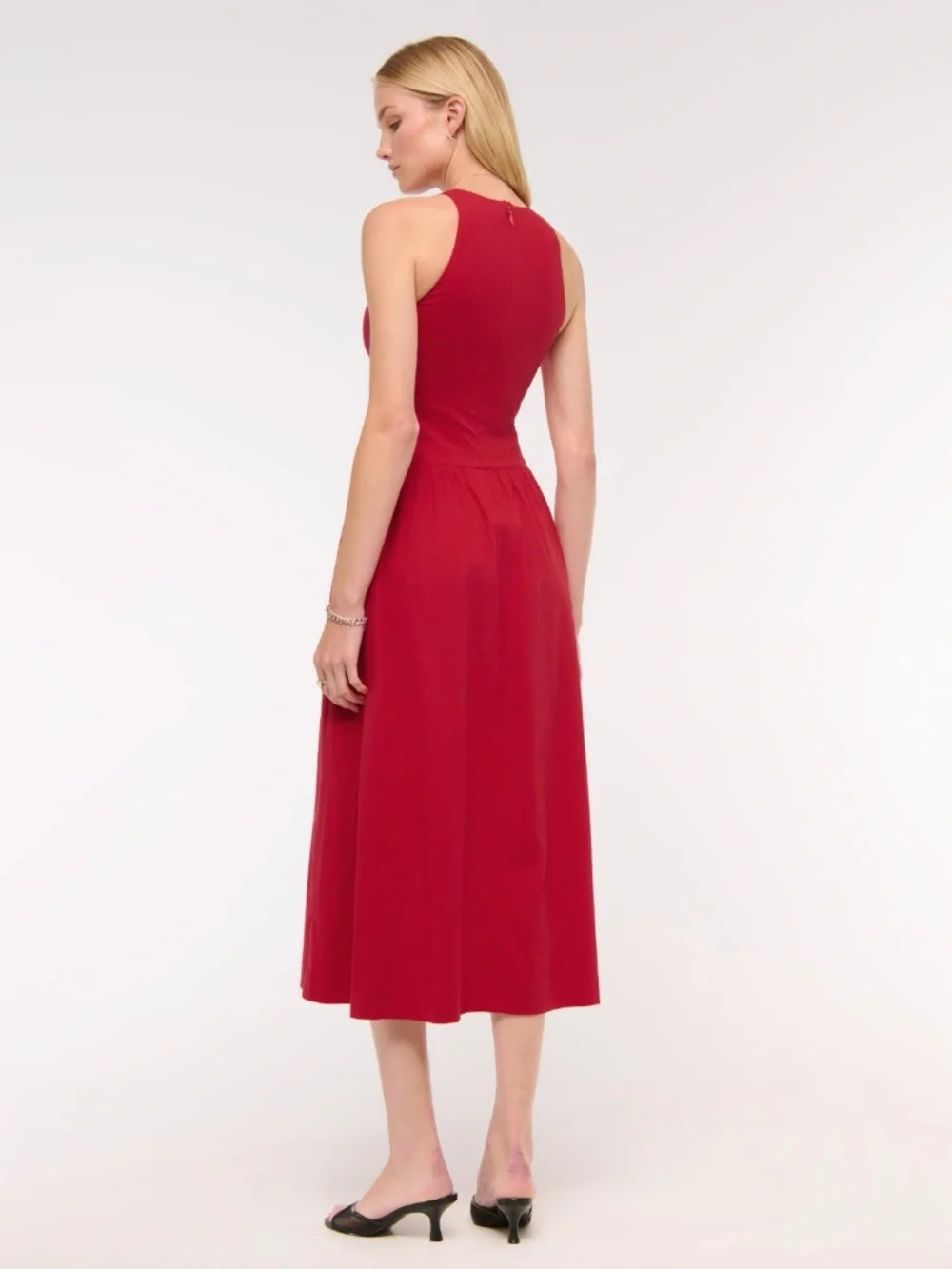 NWOT Abercrombie High-Neck Drop-Waist Midi Dress in Vivid Red
